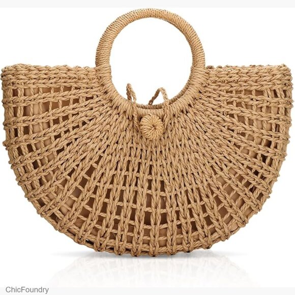Handbags - Large Straw Hobo Bag Woven Beach Purse Tote with Drawstring Closure